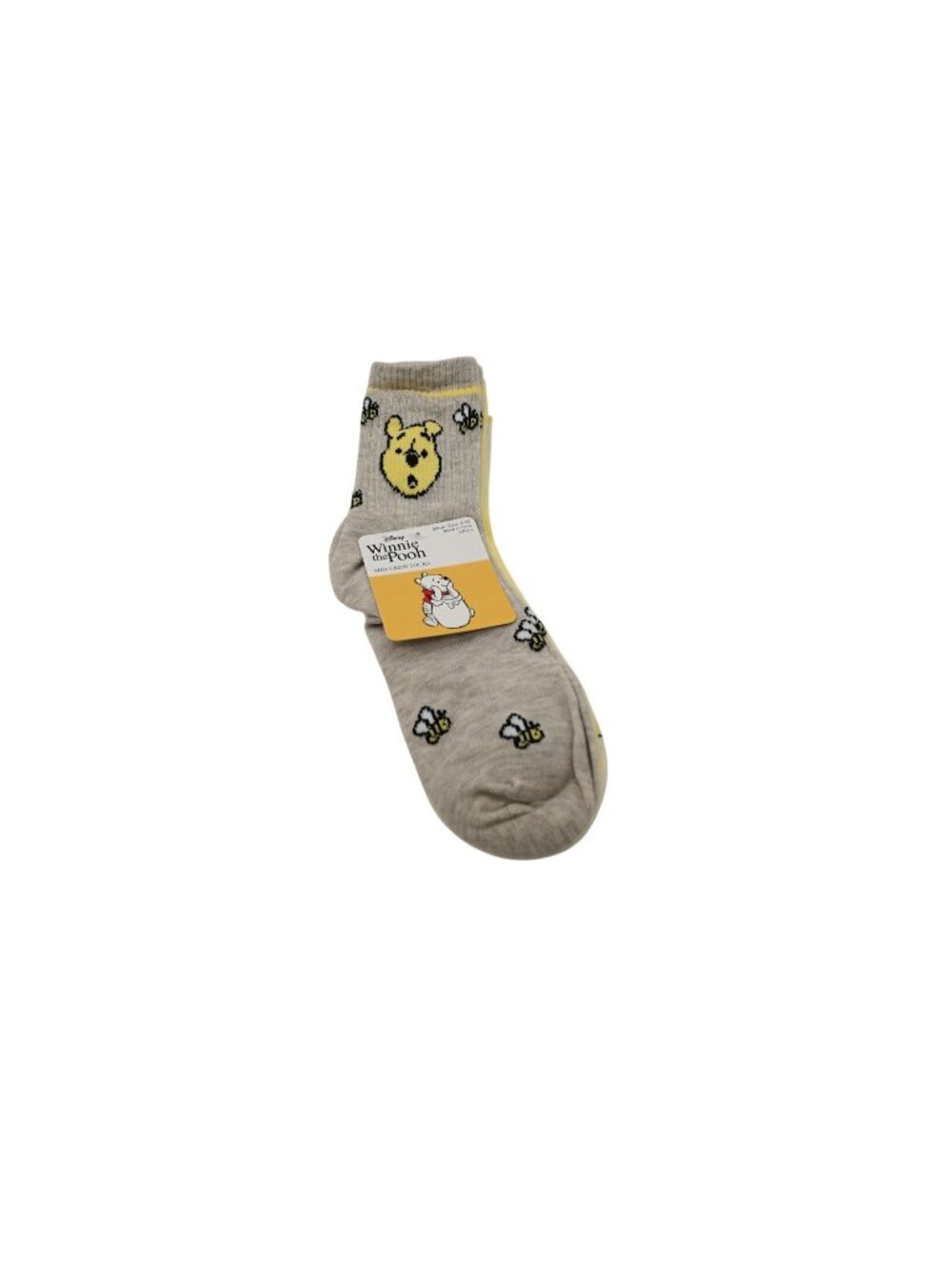 NIP Disney Winnie the Pooh Set of 3 Mid Crew Socks Shoe Sz 4-10 Beige Yellow